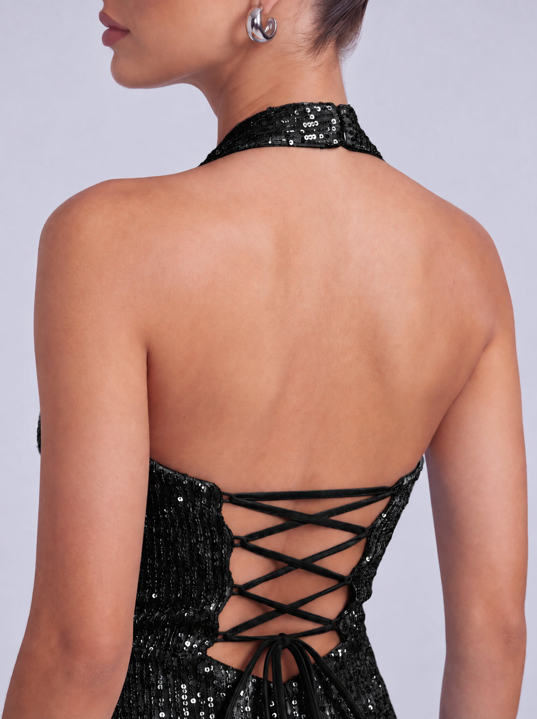 Square-Neck Halter Sequin Ruched Mermaid Gown – Prom & Evening Dress - Black - View 9