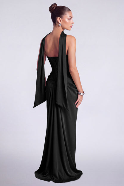 MEXMY Crystal-Trim Strapless Satin Corset Gown with Sash - Black - View 5