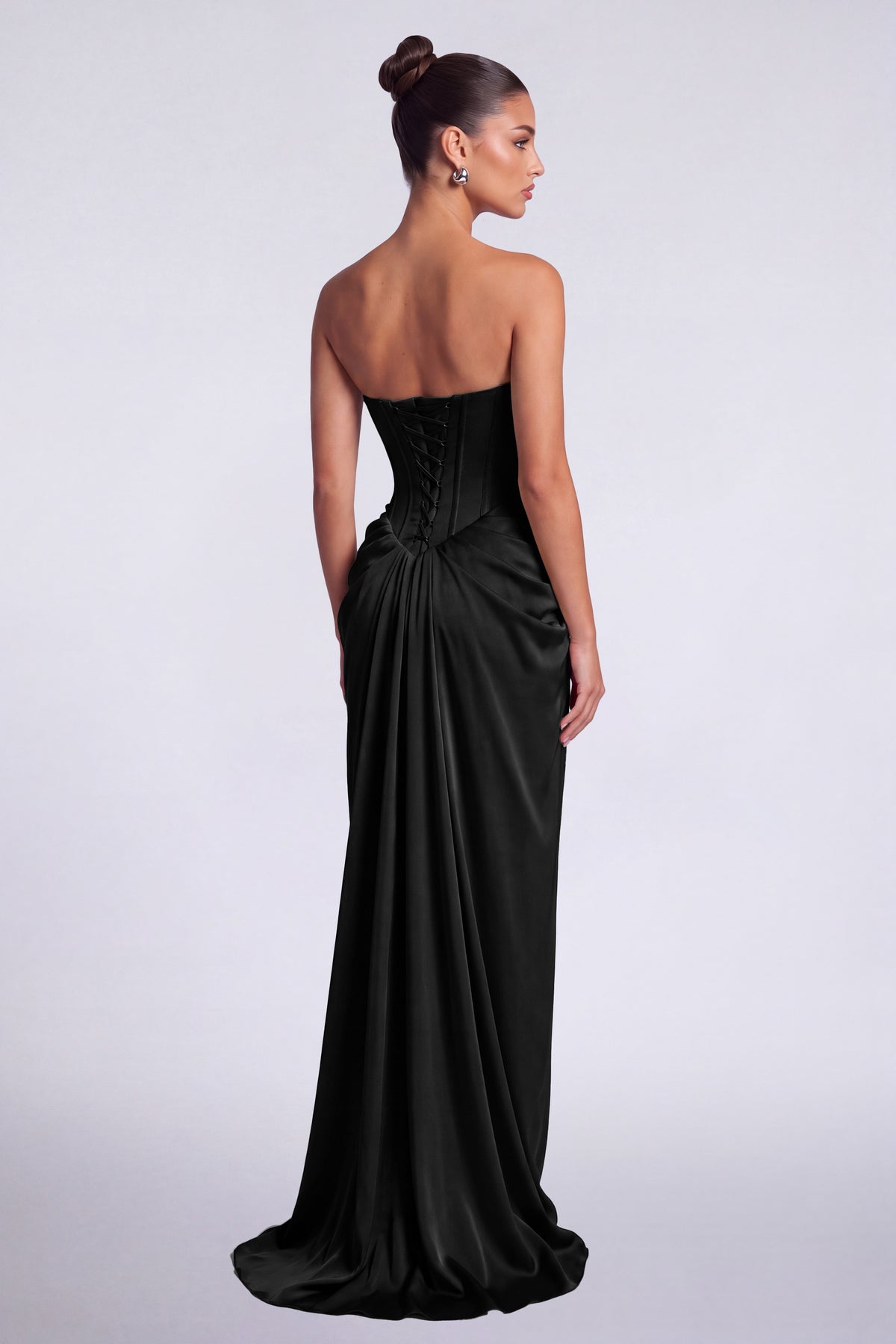 MEXMY Crystal-Trim Strapless Satin Corset Gown with Sash - Black - View 6