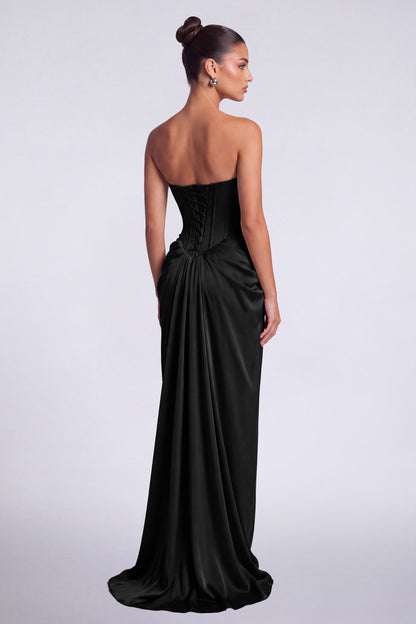MEXMY Crystal-Trim Strapless Satin Corset Gown with Sash - Black - View 6