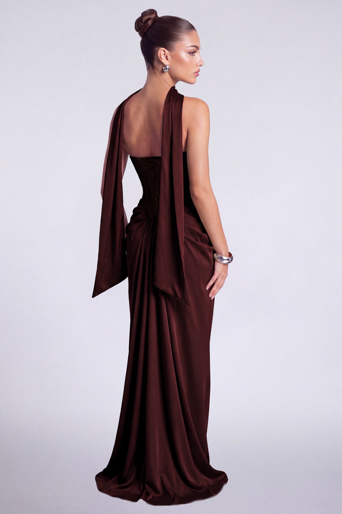 MEXMY Crystal-Trim Strapless Satin Corset Gown with Sash - Burgundy - View 5