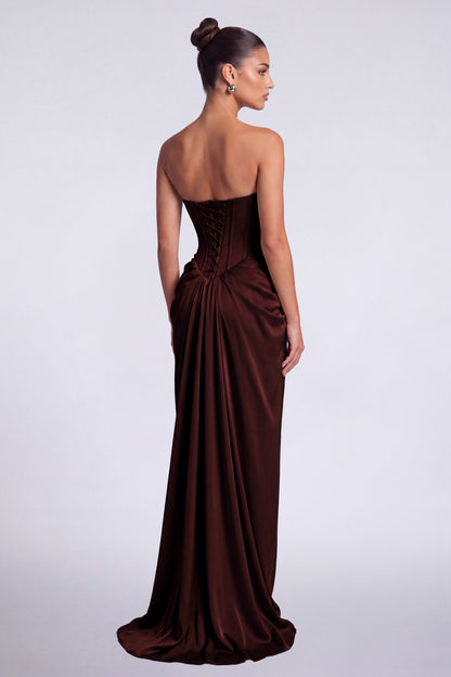 MEXMY Crystal-Trim Strapless Satin Corset Gown with Sash - Burgundy - View 6