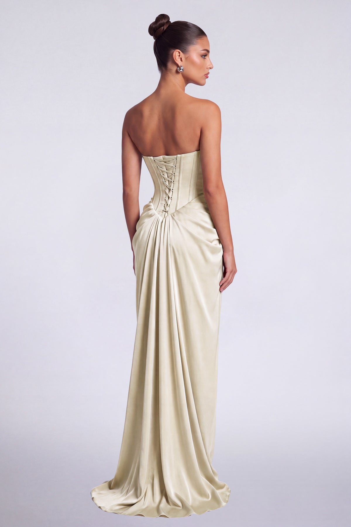 MEXMY Crystal-Trim Strapless Satin Corset Gown with Sash - Champagne - View 6