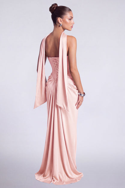 MEXMY Crystal-Trim Strapless Satin Corset Gown with Sash - Light Pink - View 5