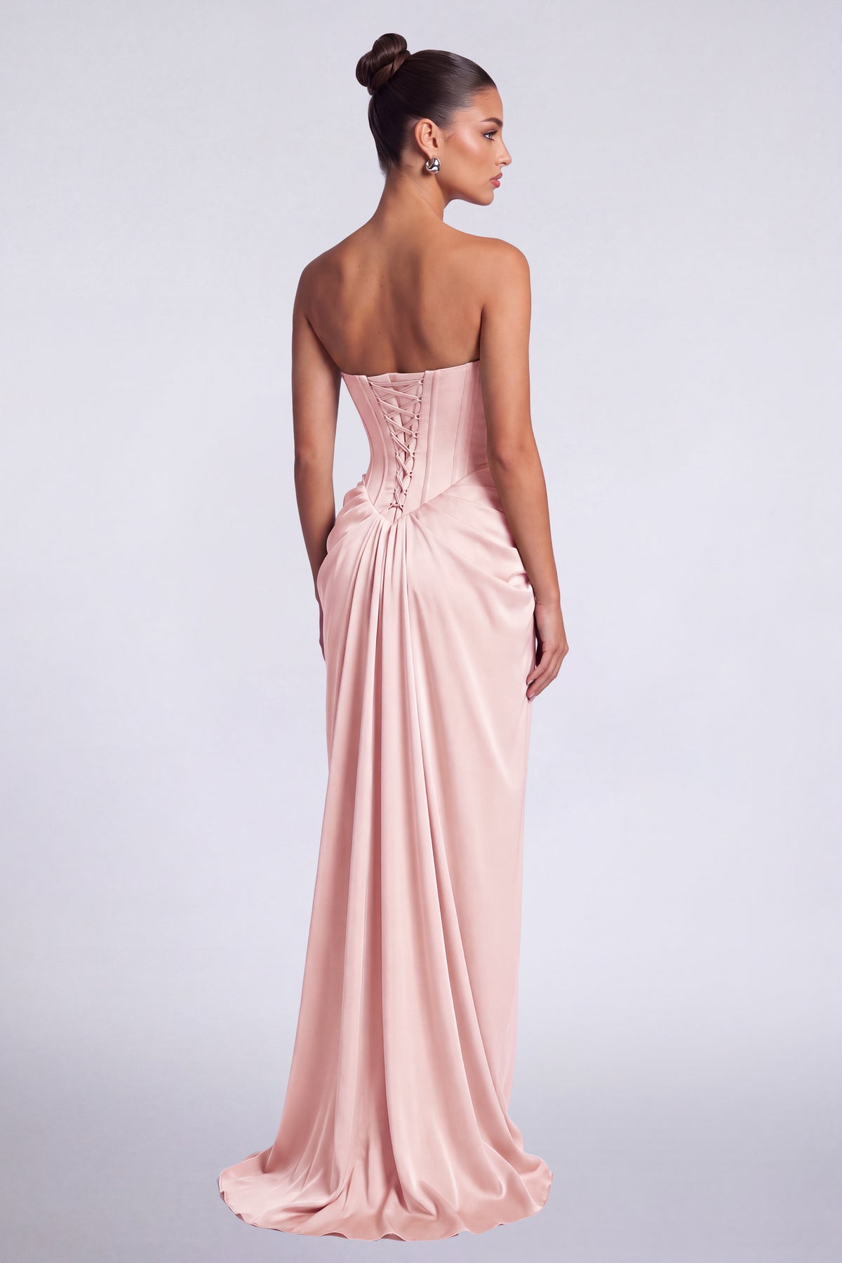 MEXMY Crystal-Trim Strapless Satin Corset Gown with Sash - Light Pink - View 6