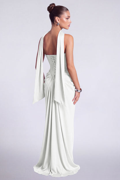 MEXMY Crystal-Trim Strapless Satin Corset Gown with Sash - White - View 5