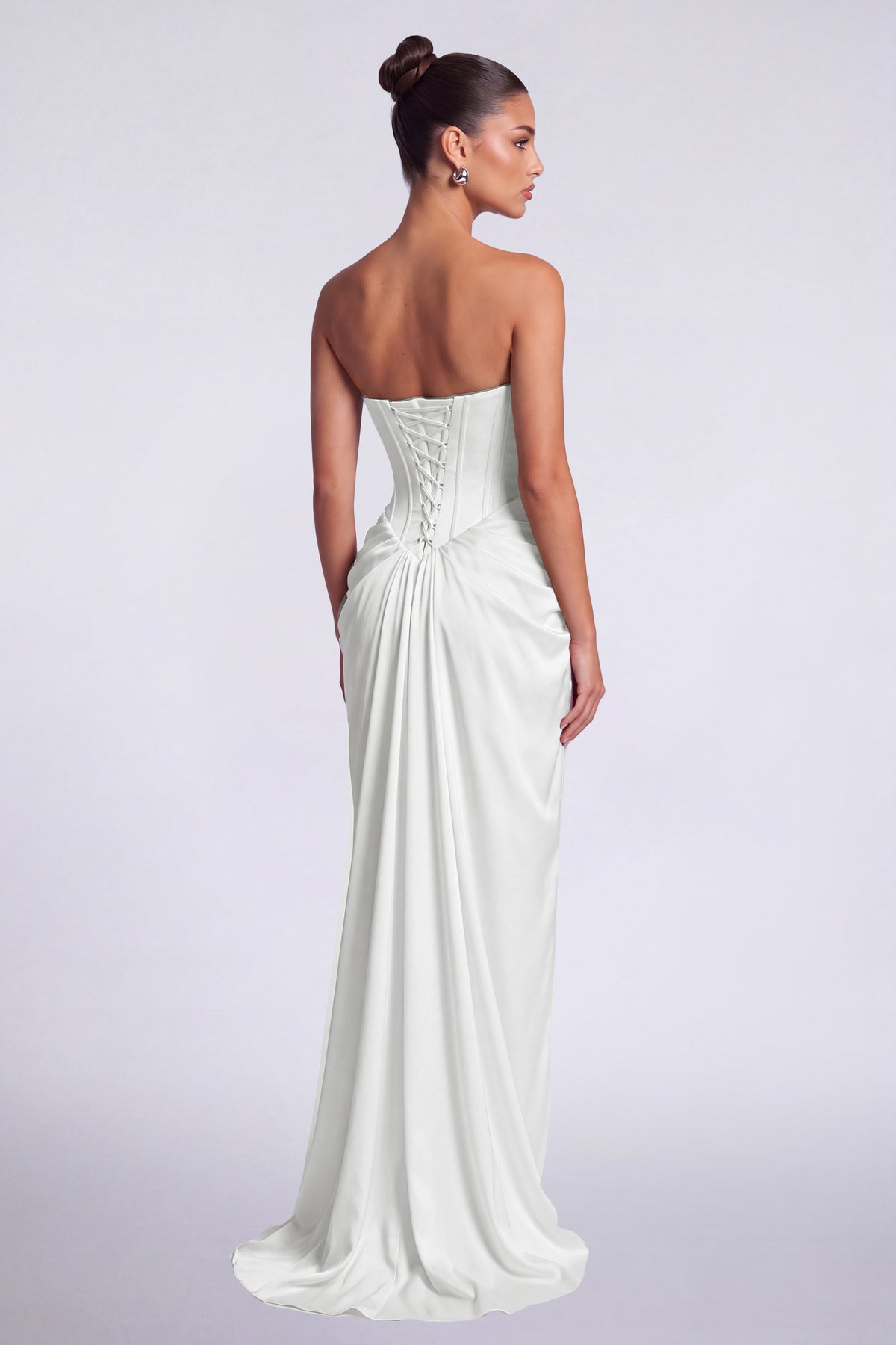 MEXMY Crystal-Trim Strapless Satin Corset Gown with Sash - White - View 6