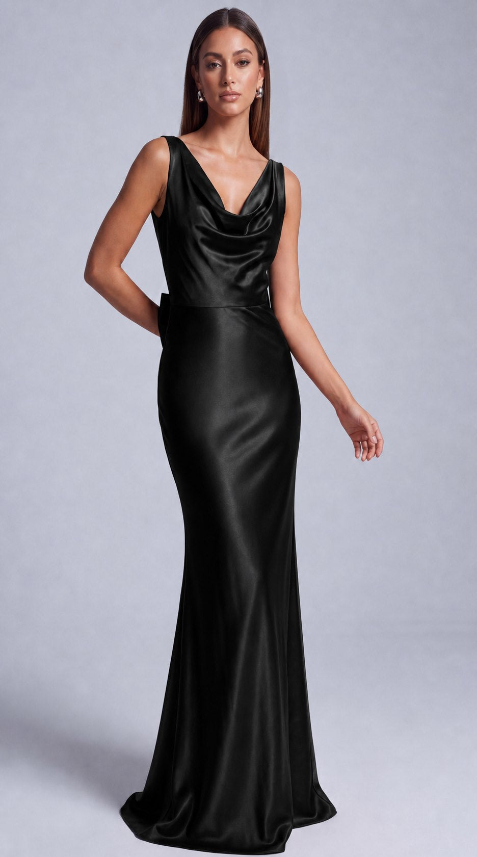 Satin Cowl Neck Mermaid Maxi Dress - Black - view 4