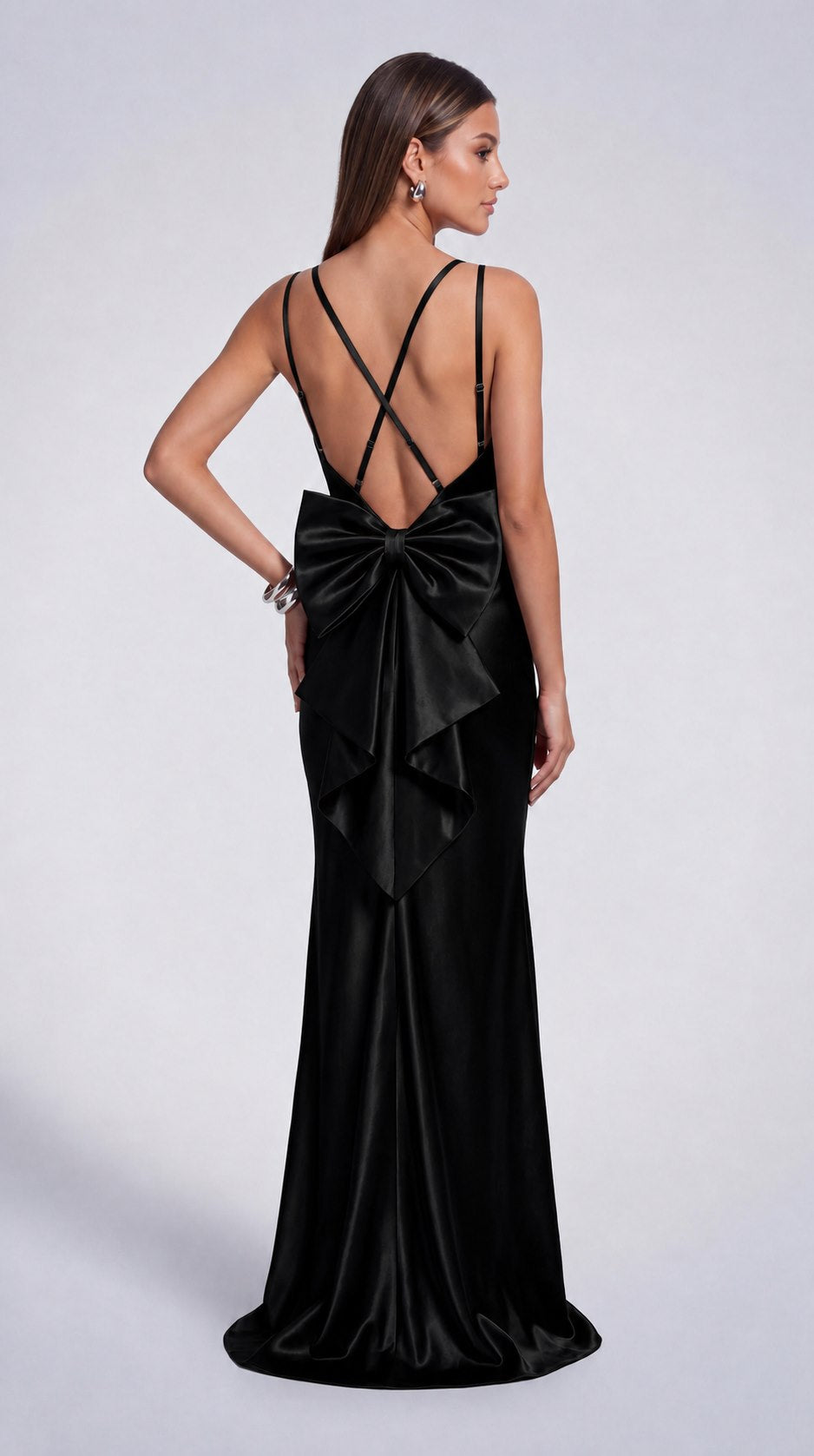 Satin Cowl Neck Mermaid Maxi Dress - Black - view 6