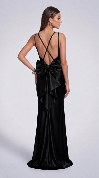 Satin Cowl Neck Mermaid Maxi Dress - Black - view 6