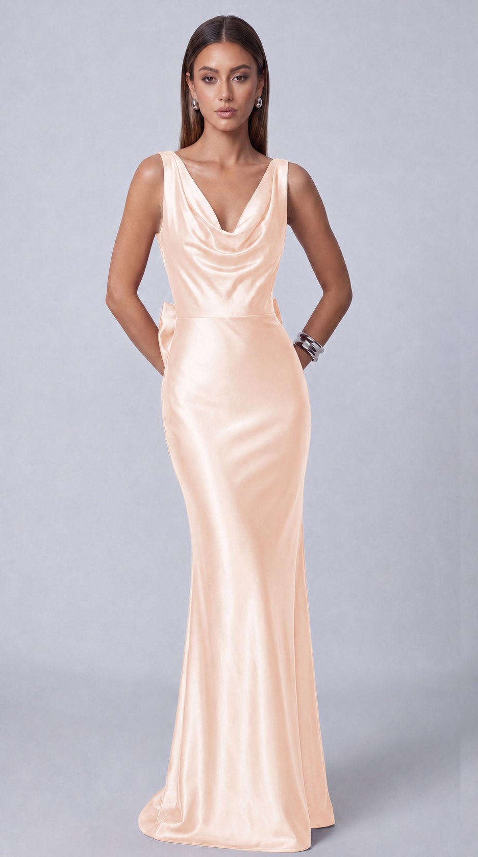 Satin Cowl Neck Mermaid Maxi Dress - Blush Pink - view 1