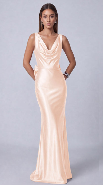 Satin Cowl Neck Mermaid Maxi Dress - Blush Pink - view 1