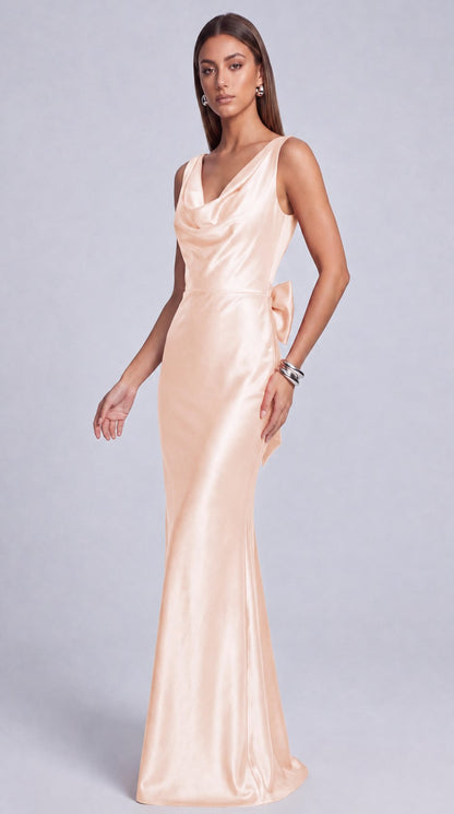 Satin Cowl Neck Mermaid Maxi Dress - Blush Pink - view 2