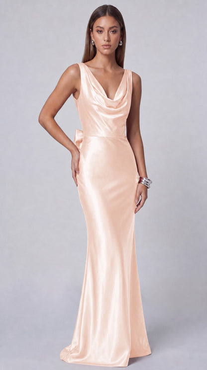 Satin Cowl Neck Mermaid Maxi Dress - Blush Pink - view 3