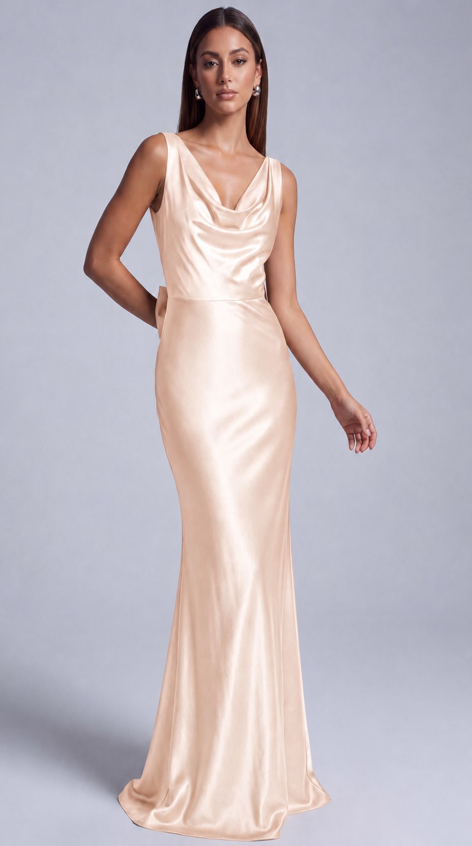 Satin Cowl Neck Mermaid Maxi Dress - Blush Pink - view 4