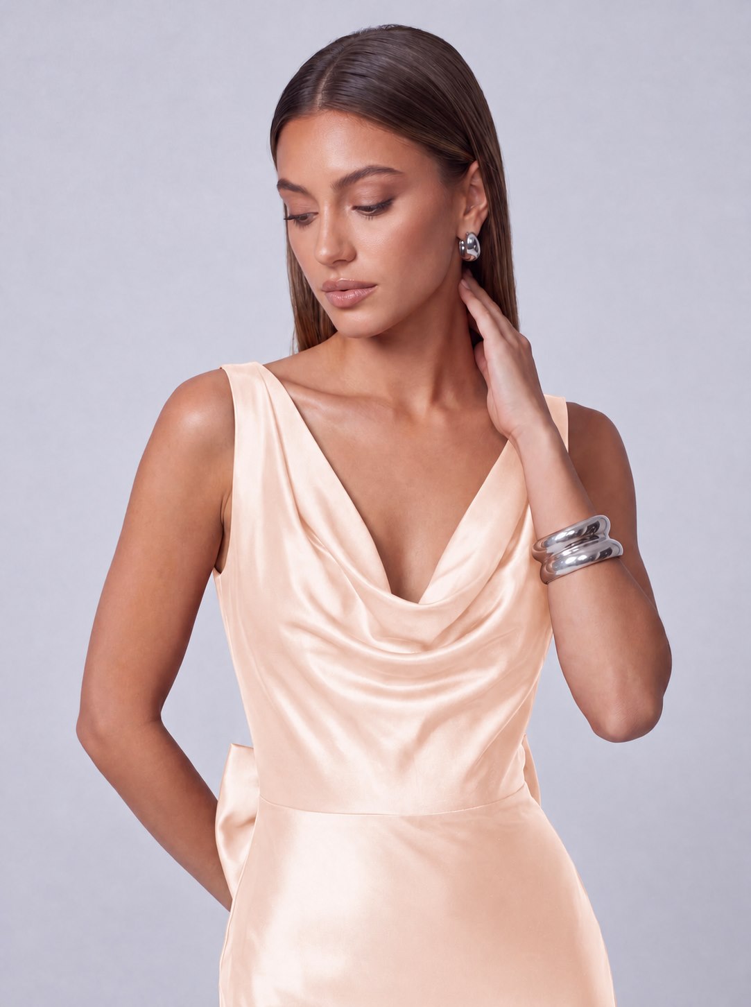 Satin Cowl Neck Mermaid Maxi Dress - Blush Pink - view 5