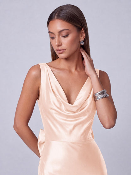 Satin Cowl Neck Mermaid Maxi Dress - Blush Pink - view 5