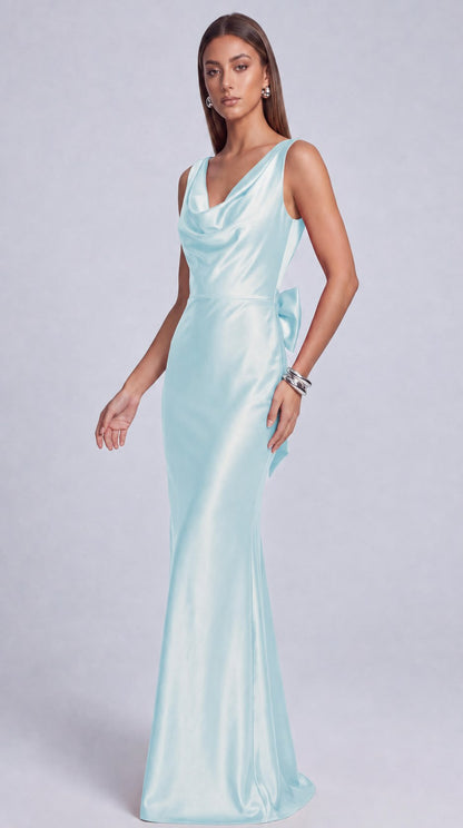 Satin Cowl Neck Mermaid Maxi Dress - Light Blue - view 2