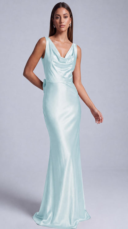 Satin Cowl Neck Mermaid Maxi Dress - Light Blue - view 4