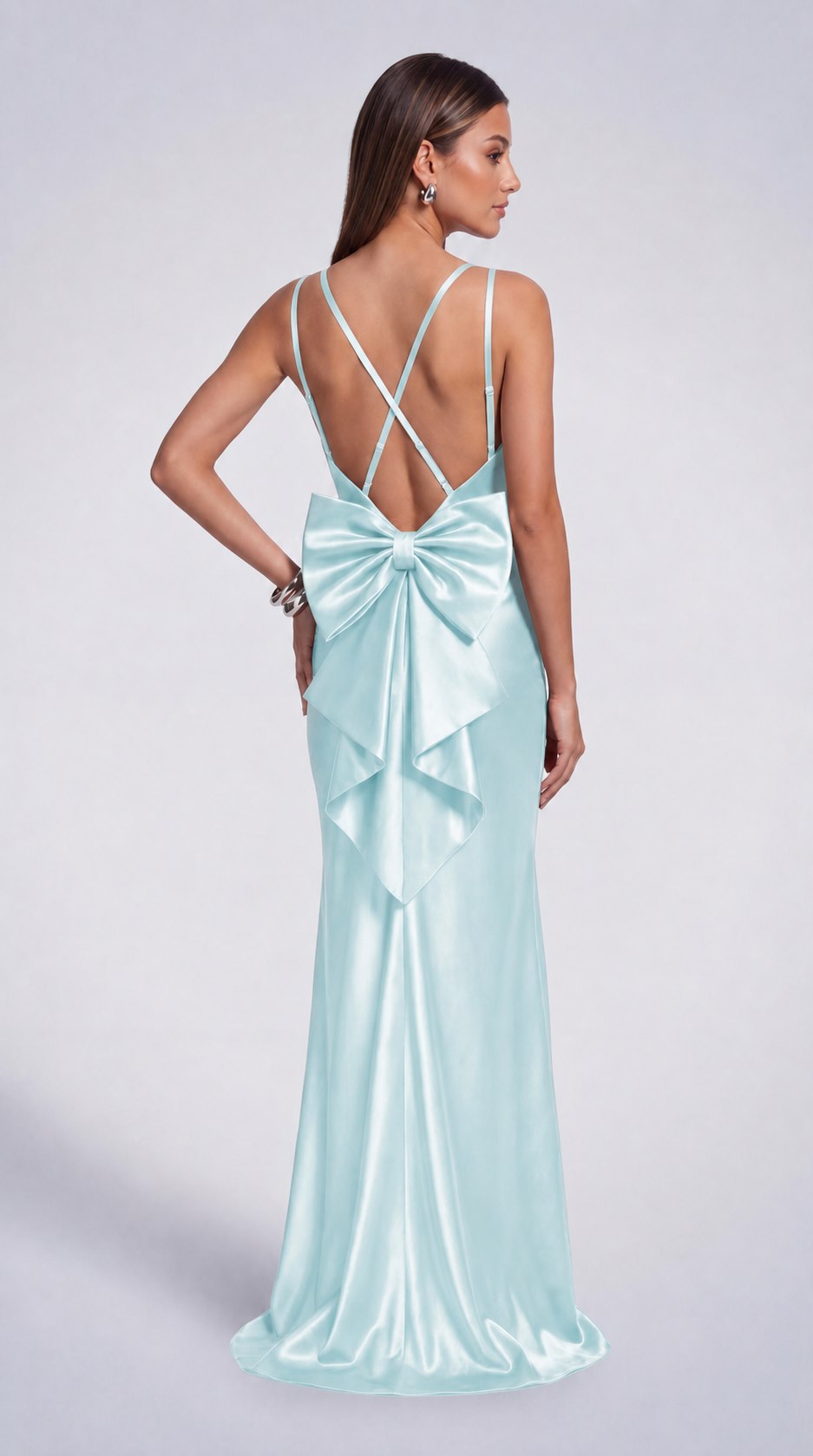Satin Cowl Neck Mermaid Maxi Dress - Light Blue - view 6