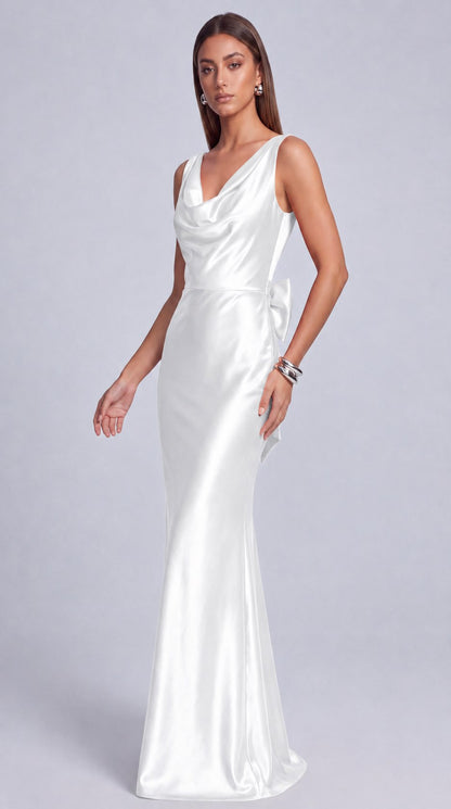 Satin Cowl Neck Mermaid Maxi Dress - White - view 2