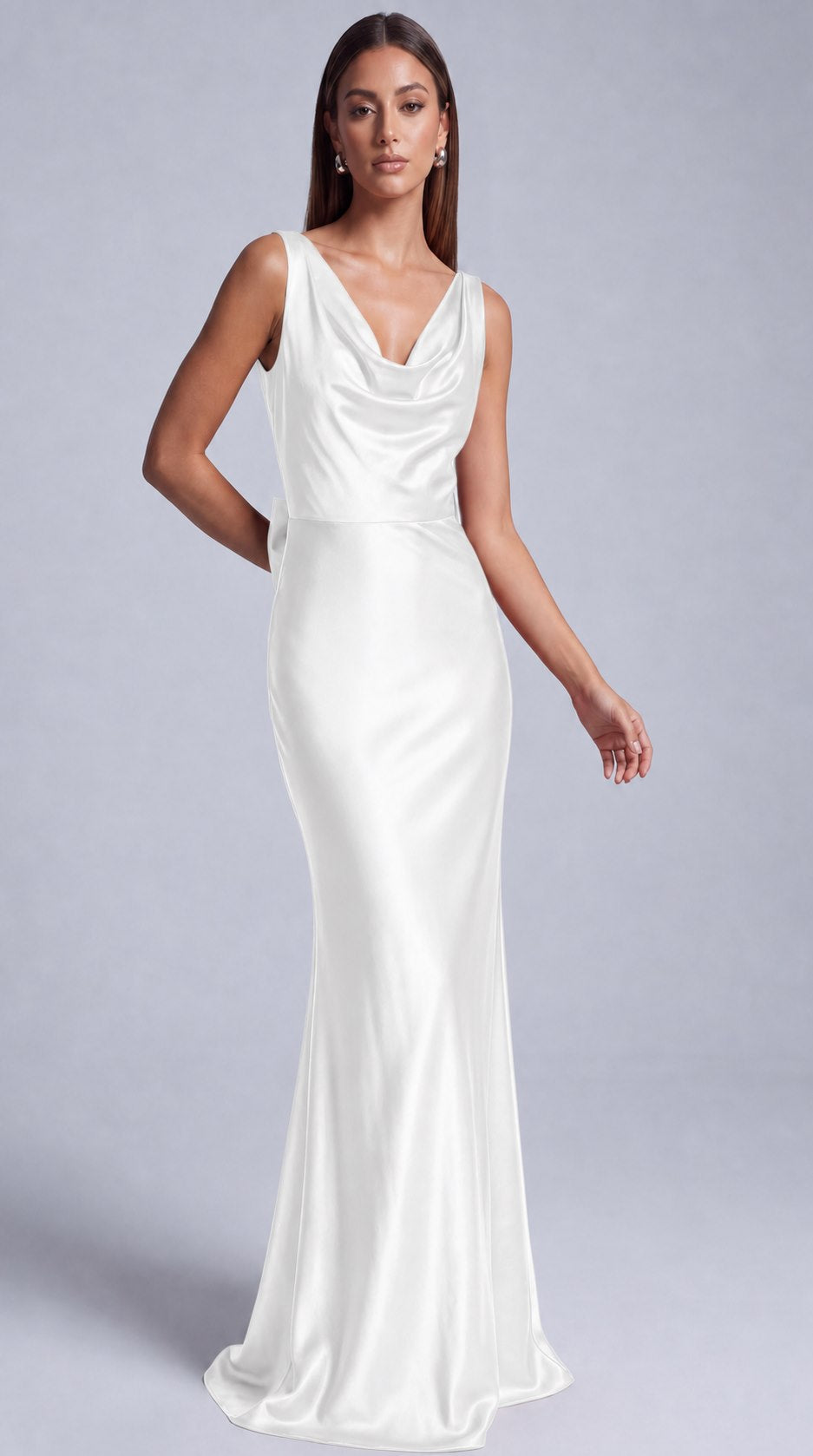 Satin Cowl Neck Mermaid Maxi Dress - White - view 4
