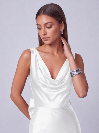 Satin Cowl Neck Mermaid Maxi Dress - White - view 5