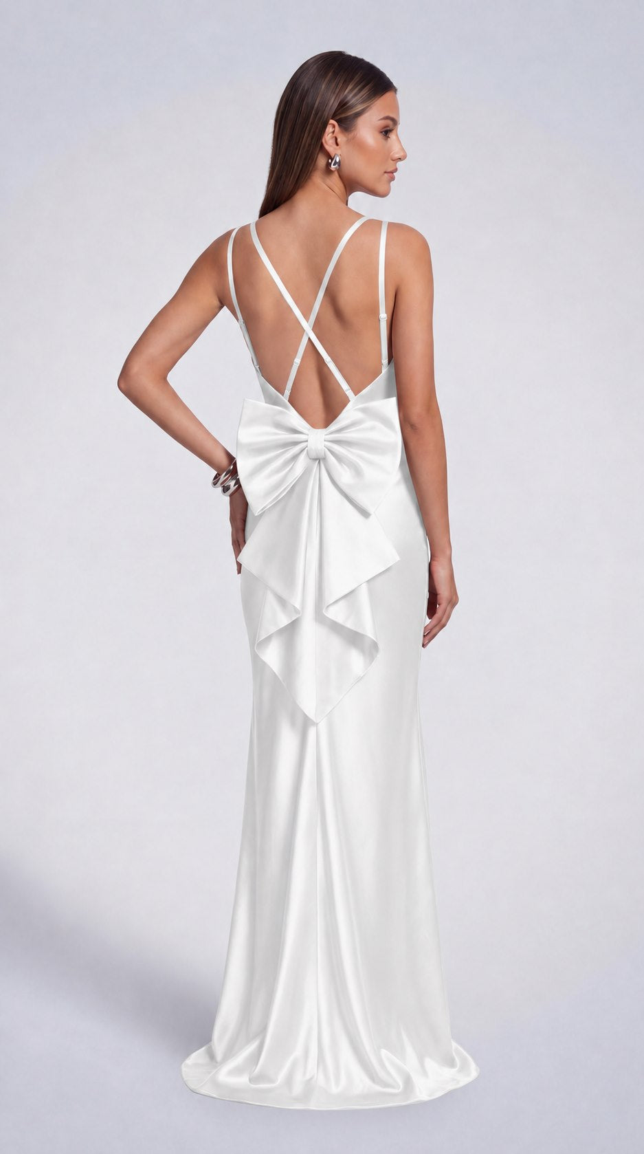 Satin Cowl Neck Mermaid Maxi Dress - White - view 6