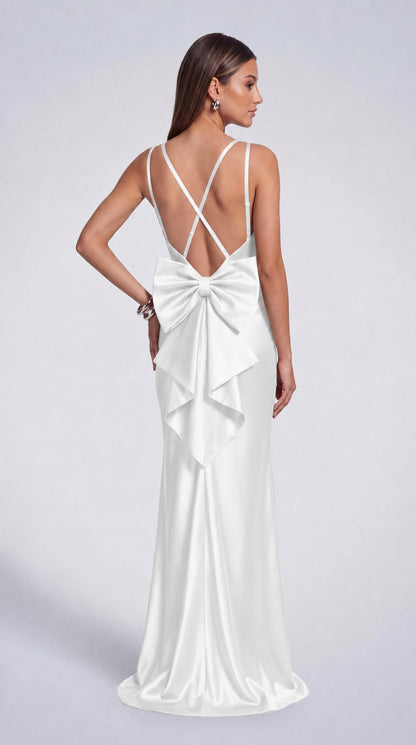 Satin Cowl Neck Mermaid Maxi Dress - White - view 6