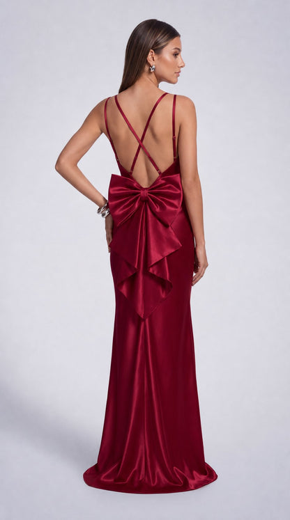 Satin Cowl Neck Mermaid Maxi Dress - Wine Red - view 6