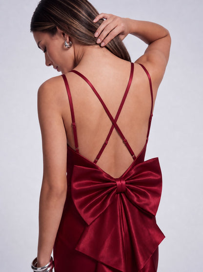 Satin Cowl Neck Mermaid Maxi Dress - Wine Red - view 7
