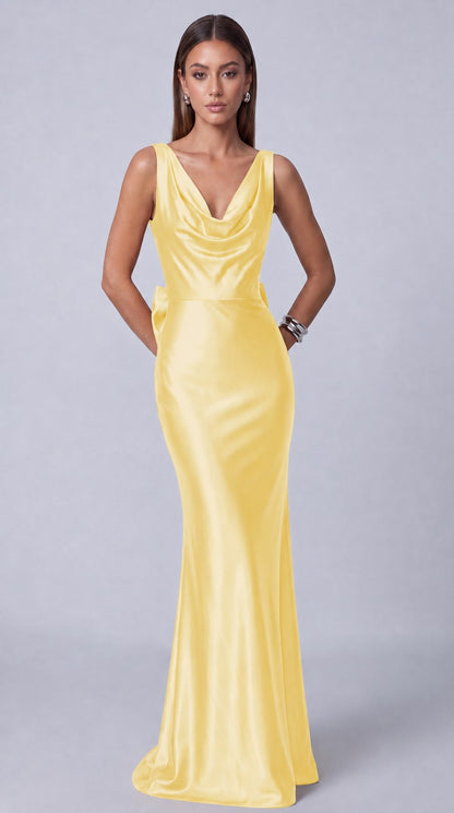 Satin Cowl Neck Mermaid Maxi Dress - Yellow - view 1
