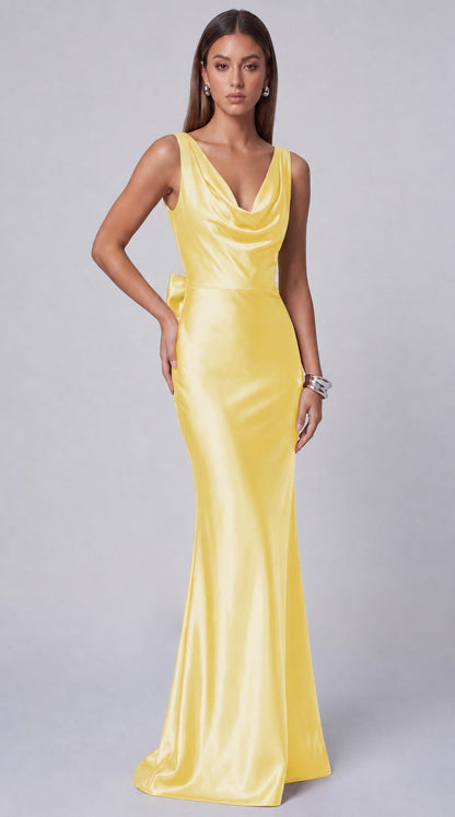 Satin Cowl Neck Mermaid Maxi Dress - Yellow - view 3