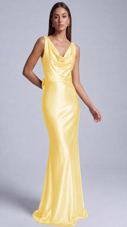 Satin Cowl Neck Mermaid Maxi Dress - Yellow - view 4