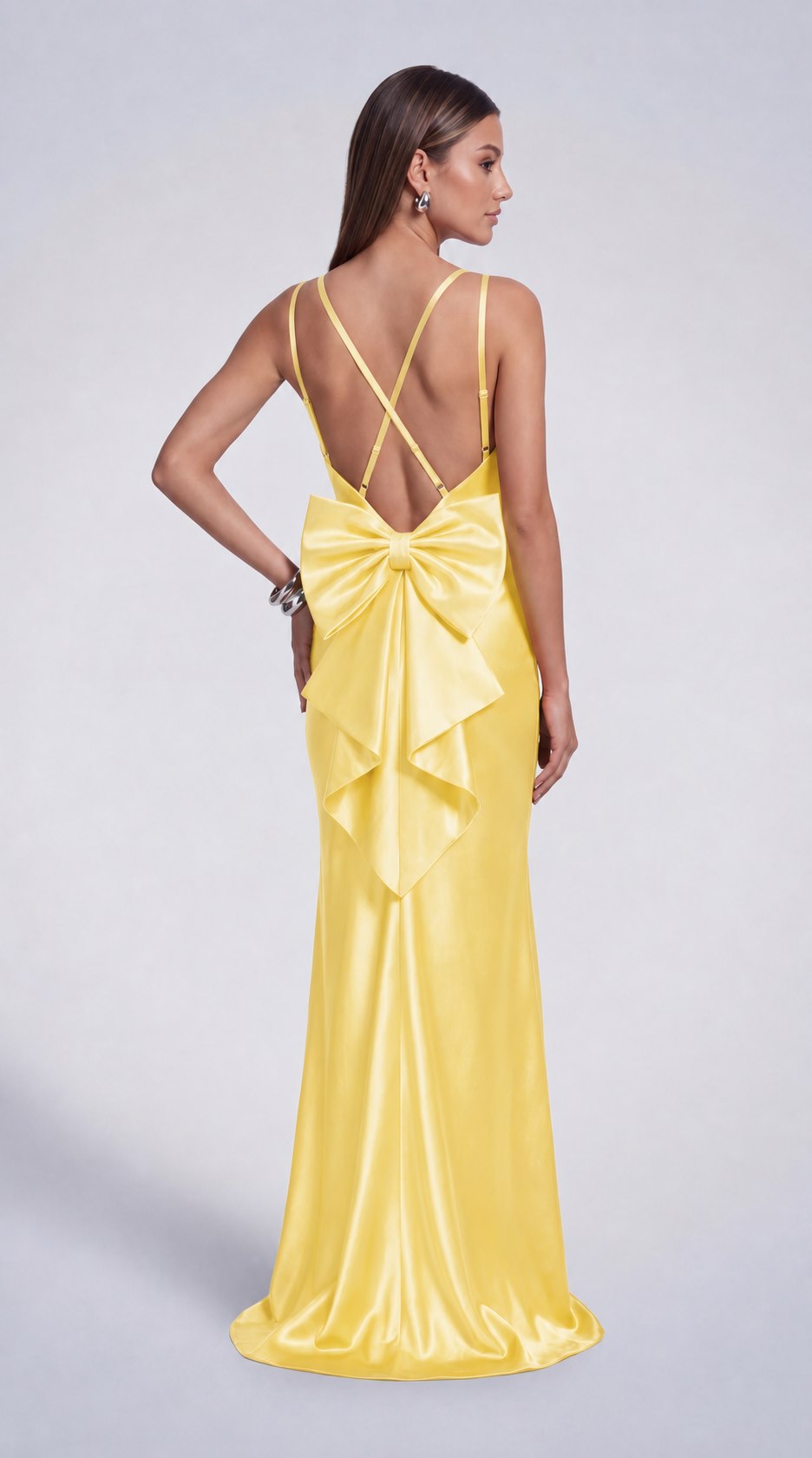 Satin Cowl Neck Mermaid Maxi Dress - Yellow - view 6