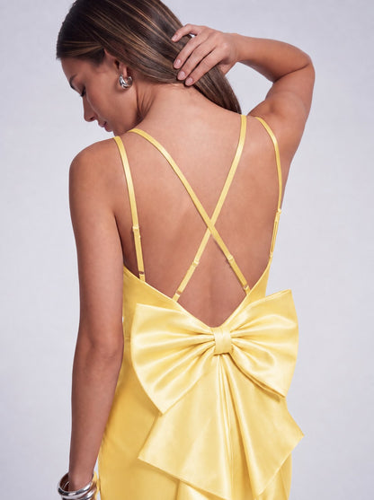 Satin Cowl Neck Mermaid Maxi Dress - Yellow - view 7