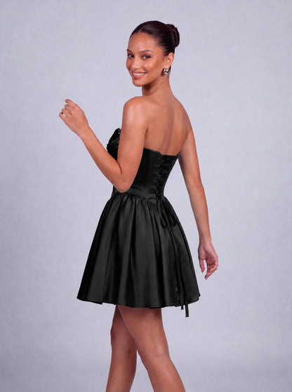 Sequin Sweetheart Strapless Satin Fit-and-Flare Mini Dress – Party & Cocktail Dress - Black - View 5