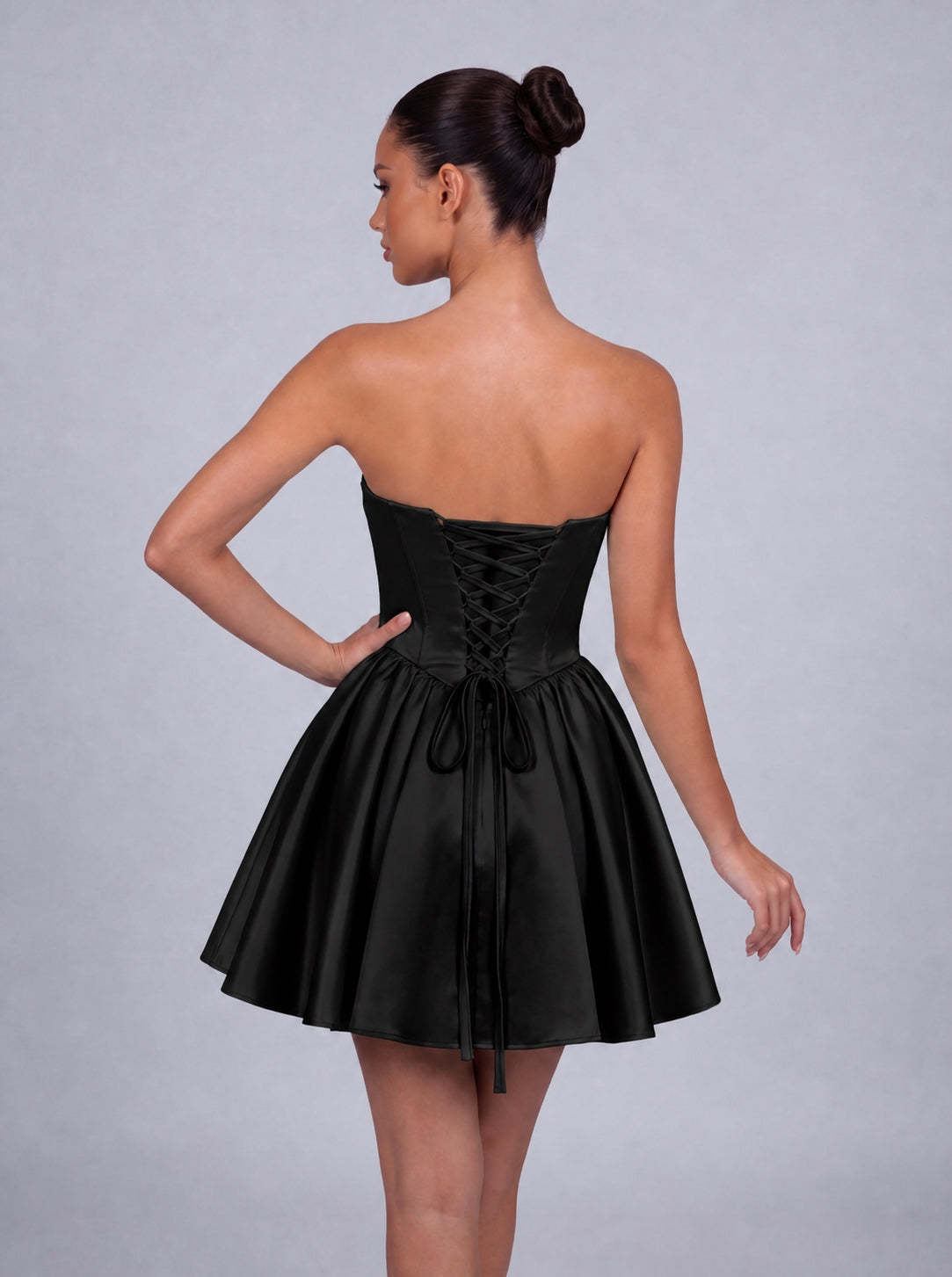 Sequin Sweetheart Strapless Satin Fit-and-Flare Mini Dress – Party & Cocktail Dress - Black - View 7