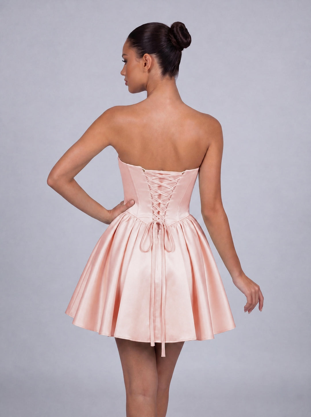 Sequin Sweetheart Strapless Satin Fit-and-Flare Mini Dress – Party & Cocktail Dress - Light Pink - View 7