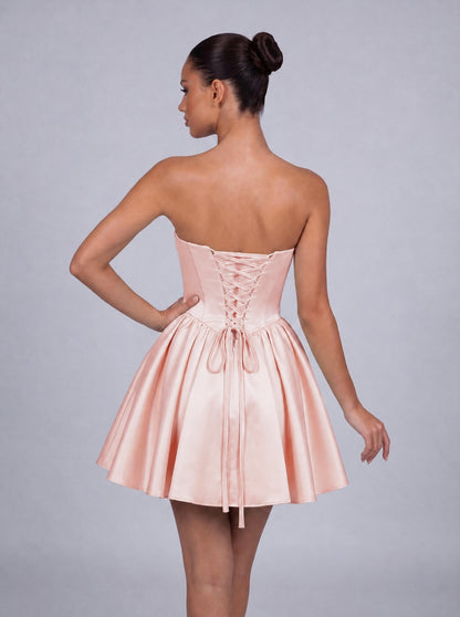 Sequin Sweetheart Strapless Satin Fit-and-Flare Mini Dress – Party & Cocktail Dress - Light Pink - View 7