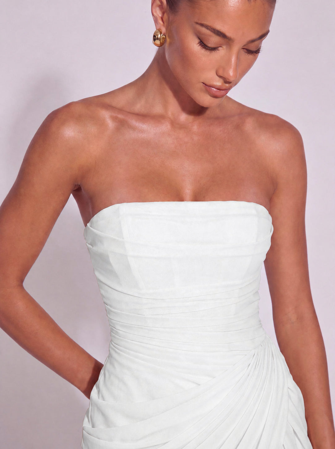 Strapless Ruched Lace-Up Back Mini Dress - White - View 7
