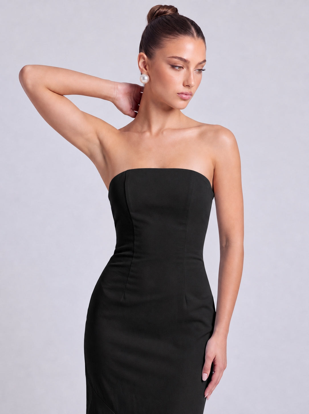 Strapless Scarf-Tie Lace-Up Side Mermaid Maxi Dress – Prom & Evening Gown - Black - View 3