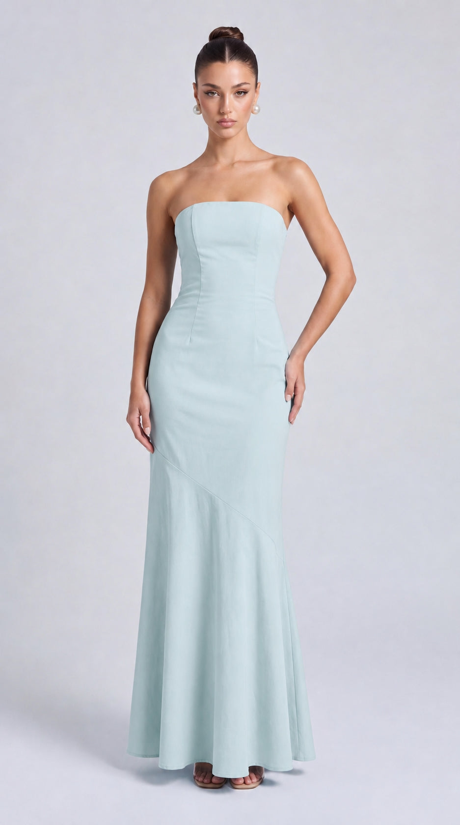 Strapless Scarf-Tie Lace-Up Side Mermaid Maxi Dress – Prom & Evening Gown - Light Blue - View 1
