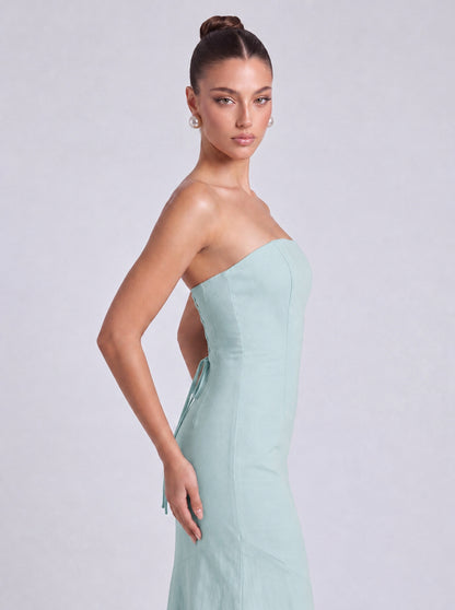 Strapless Scarf-Tie Lace-Up Side Mermaid Maxi Dress – Prom & Evening Gown - Light Blue - View 6