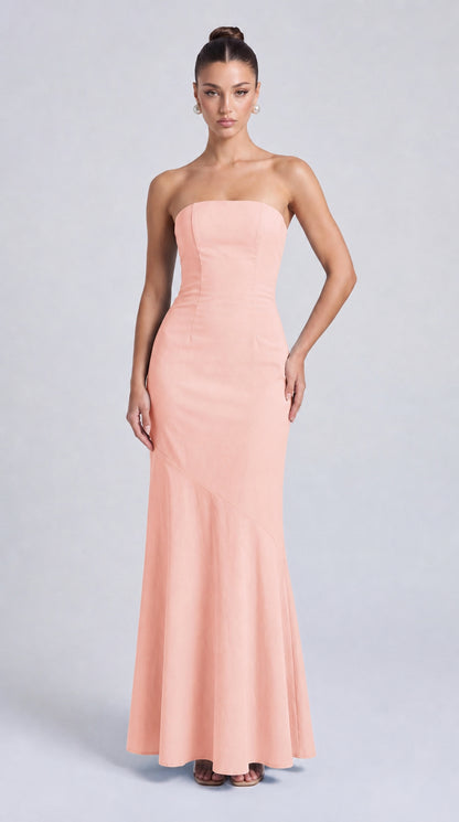 Strapless Scarf-Tie Lace-Up Side Mermaid Maxi Dress – Prom & Evening Gown - Light Pink - View 1