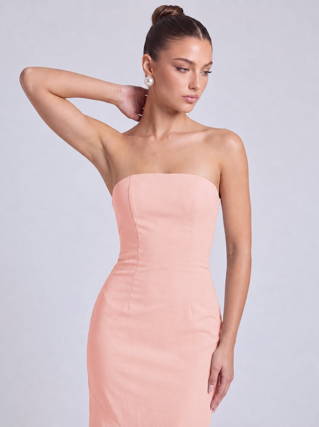 Strapless Scarf-Tie Lace-Up Side Mermaid Maxi Dress – Prom & Evening Gown - Light Pink - View 3
