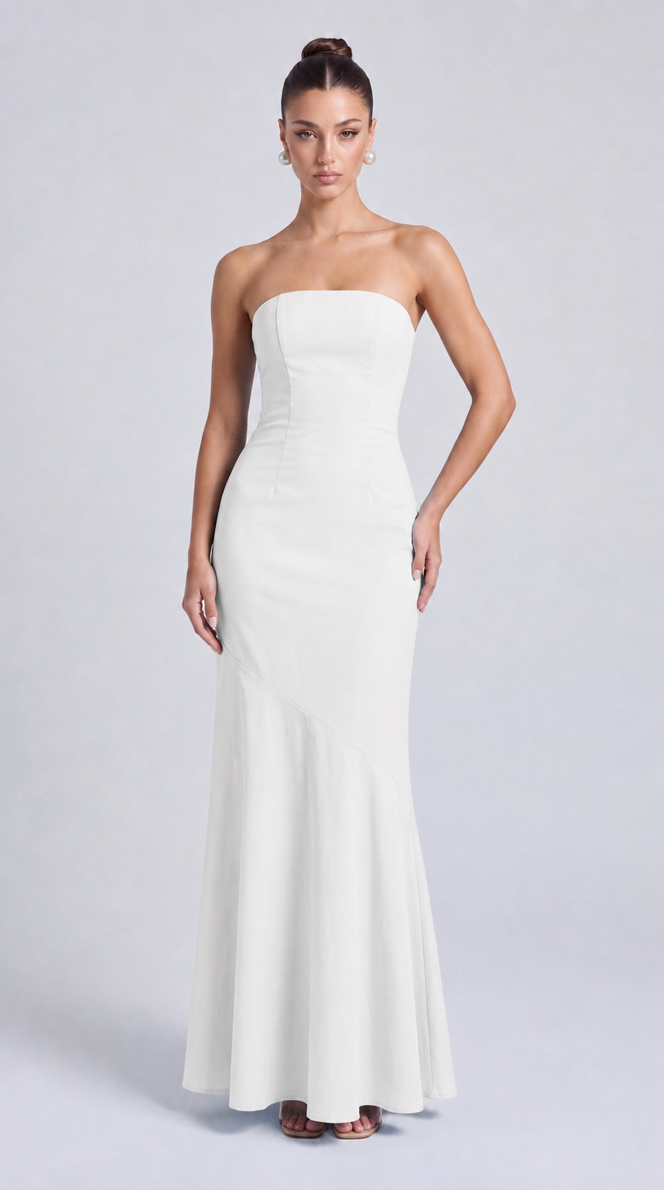 Strapless Scarf-Tie Lace-Up Side Mermaid Maxi Dress – Prom & Evening Gown - White - View 1