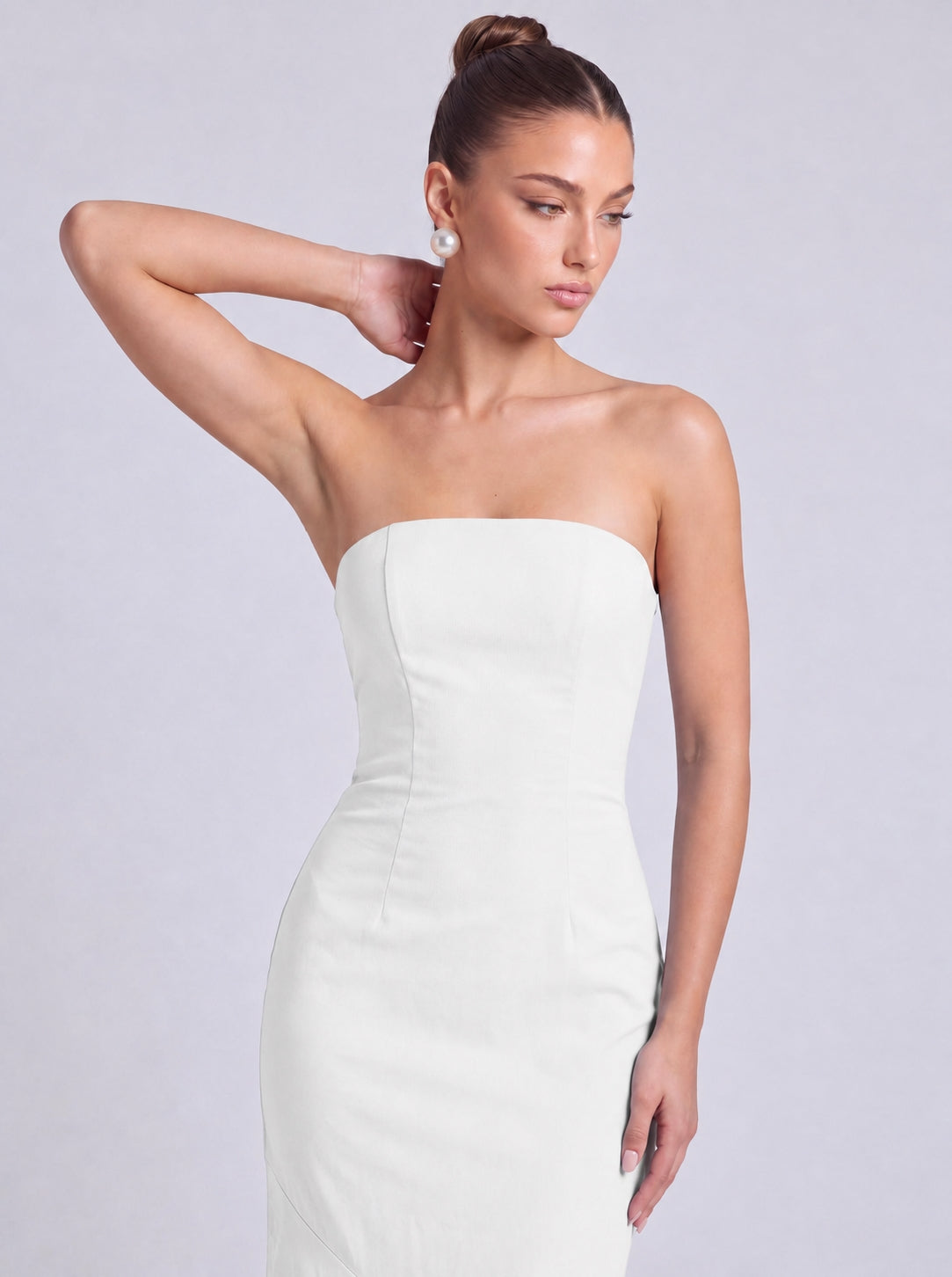 Strapless Scarf-Tie Lace-Up Side Mermaid Maxi Dress – Prom & Evening Gown - White - View 3