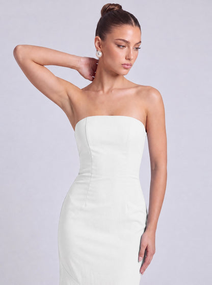 Strapless Scarf-Tie Lace-Up Side Mermaid Maxi Dress – Prom & Evening Gown - White - View 3
