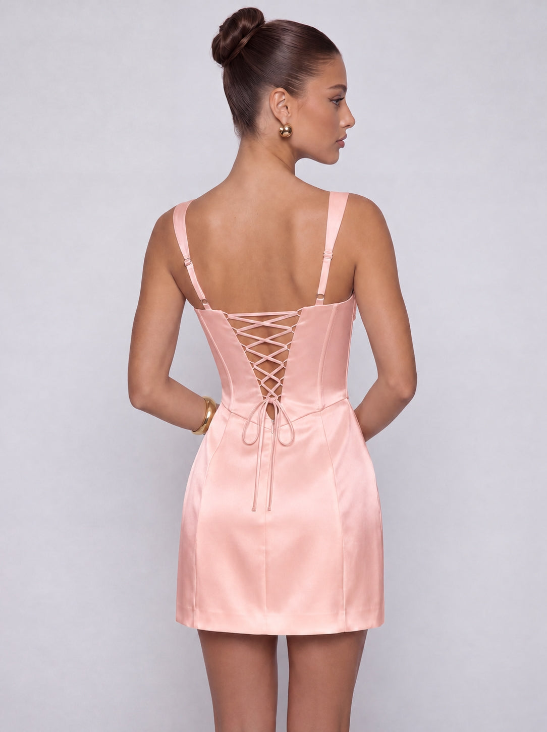 Satin Corset Square Neck Mini Dress – Party & Cocktail Dress - Light Pink - View 2